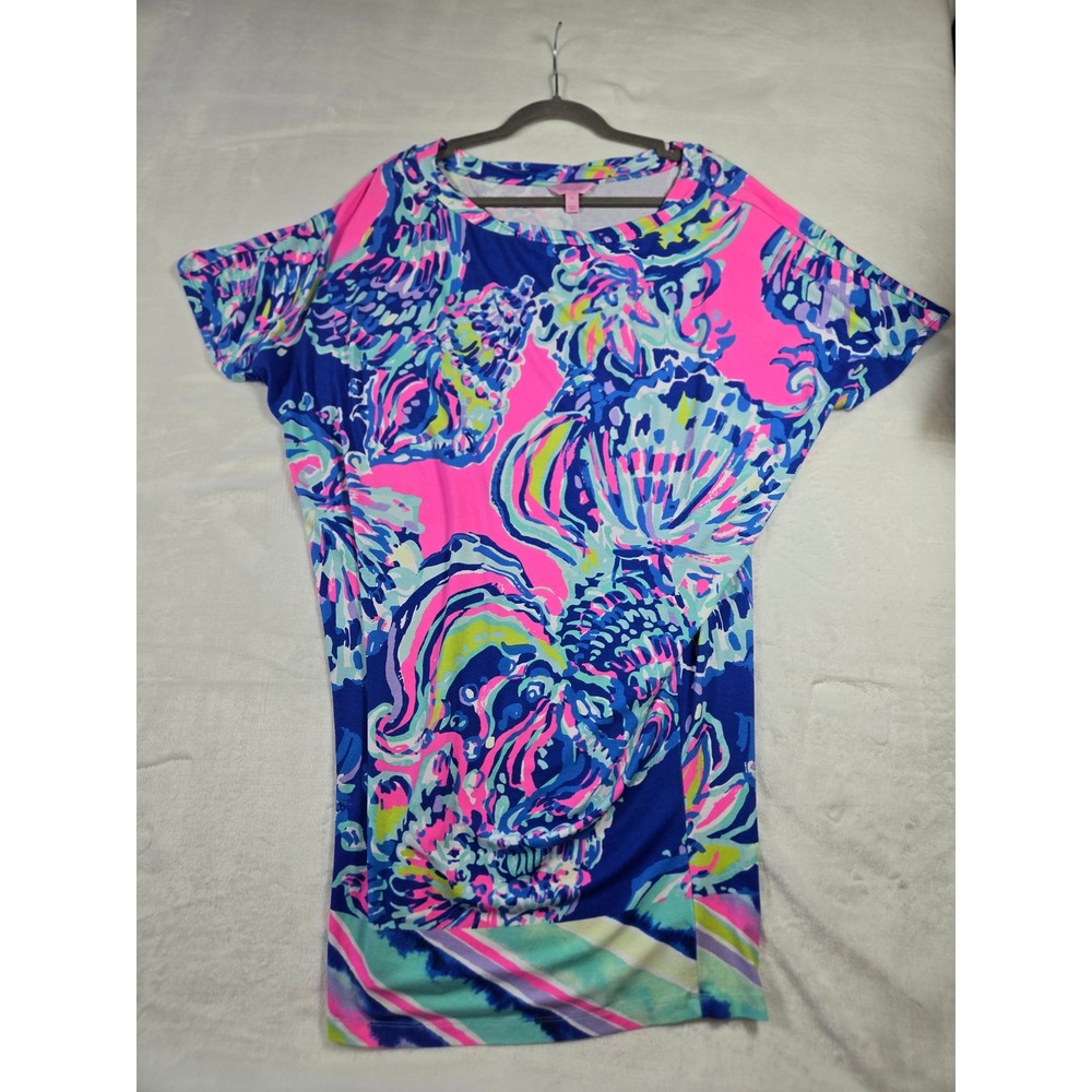 Lilly Pulitzer Womens Pink Blue Sea Shell Print Dolman Tunic Dress Size M Resort
